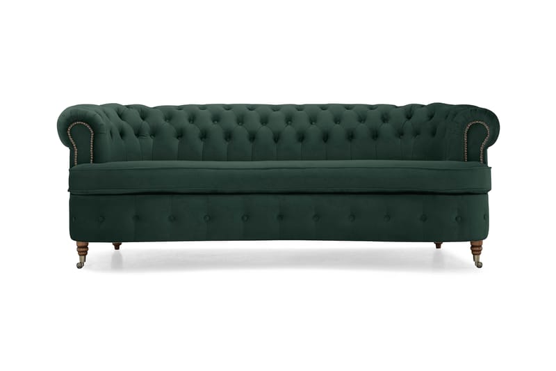 Chesterfield Fløyelssofa 3-seter Buet - Mørkegrønn - Møbler - Sofaer - Fløyel sofaer