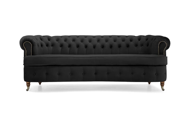 Chesterfield Fløyelssofa 3-seter Buet - Svart - Møbler - Sofaer - Fløyel sofaer