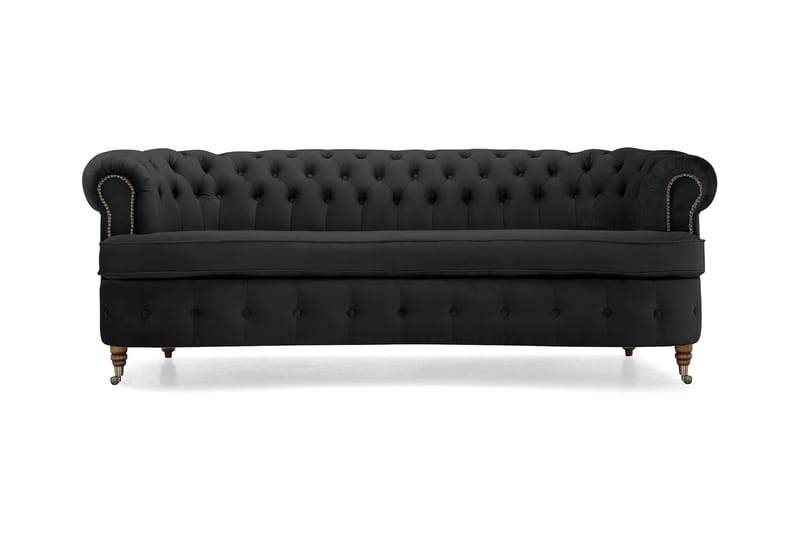 Chesterfield Fløyelssofa 3-seter Buet - Svart - Chesterfield sofaer - Sofa 3 seter - Fløyel sofaer