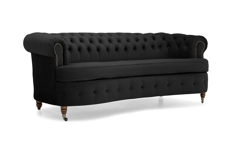 Chesterfield Fløyelssofa 3-seter Buet - Svart - Chesterfield sofaer - Sofa 3 seter - Fløyel sofaer