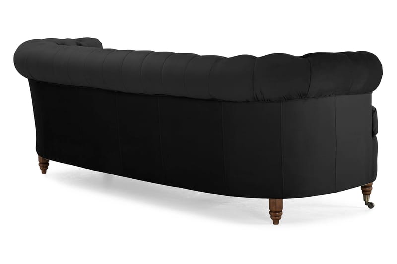 Chesterfield Fløyelssofa 3-seter Buet - Svart - Chesterfield sofaer - Sofa 3 seter - Fløyel sofaer