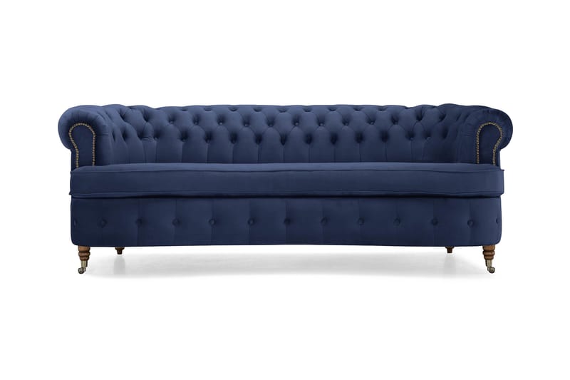 Chesterfield Fløyelssofa 3-seter Buet - Petrolblå - Chesterfield sofaer - Sofa 3 seter - Fløyel sofaer