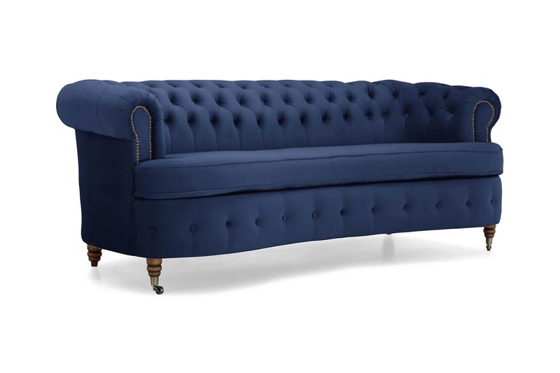 Chesterfield Fløyelssofa 3-seter Buet - Petrolblå - Møbler - Sofaer - Fløyel sofaer