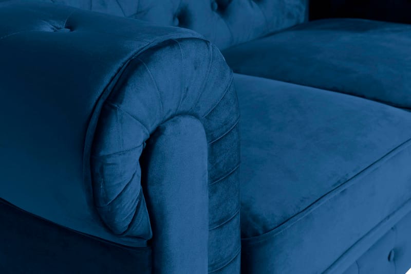 Chesterfield Lyx 2-seter Liten fløyelssofa – Dyp sofa 160 cm bred - Blå Fløyel - Møbler - Sofaer - Fløyel sofaer