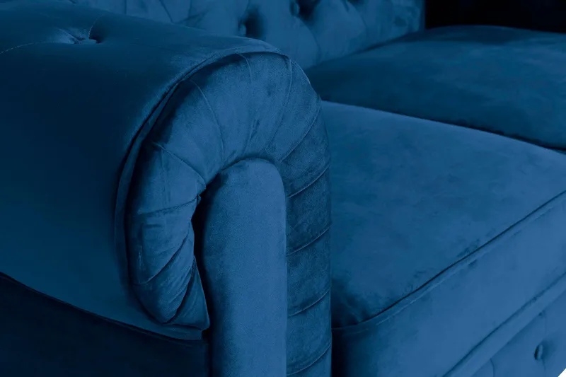 Chesterfield Lyx 2-seter Liten fløyelssofa – Dyp sofa 160 cm bred - Blå - Møbler - Sofaer - Fløyel sofaer