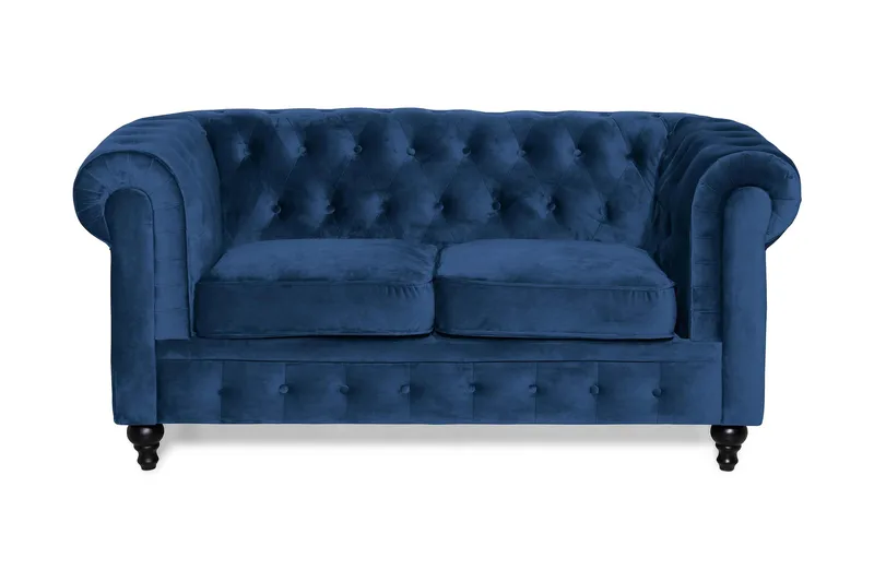 Chesterfield Lyx 2-seter Liten fløyelssofa – Dyp sofa 160 cm bred, Blå