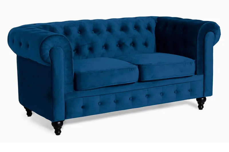 Chesterfield Lyx 2-seter Liten fløyelssofa – Dyp sofa 160 cm bred - Blå - Møbler - Sofaer - Fløyel sofaer