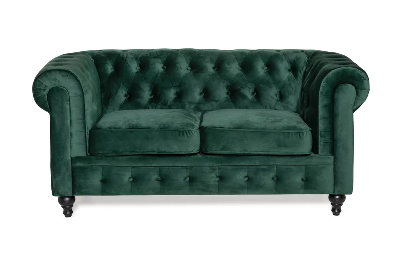 Chesterfield Lyx 2-seter Liten fløyelssofa – Dyp sofa 160 cm bred - Grønn - Møbler - Sofaer - Fløyel sofaer
