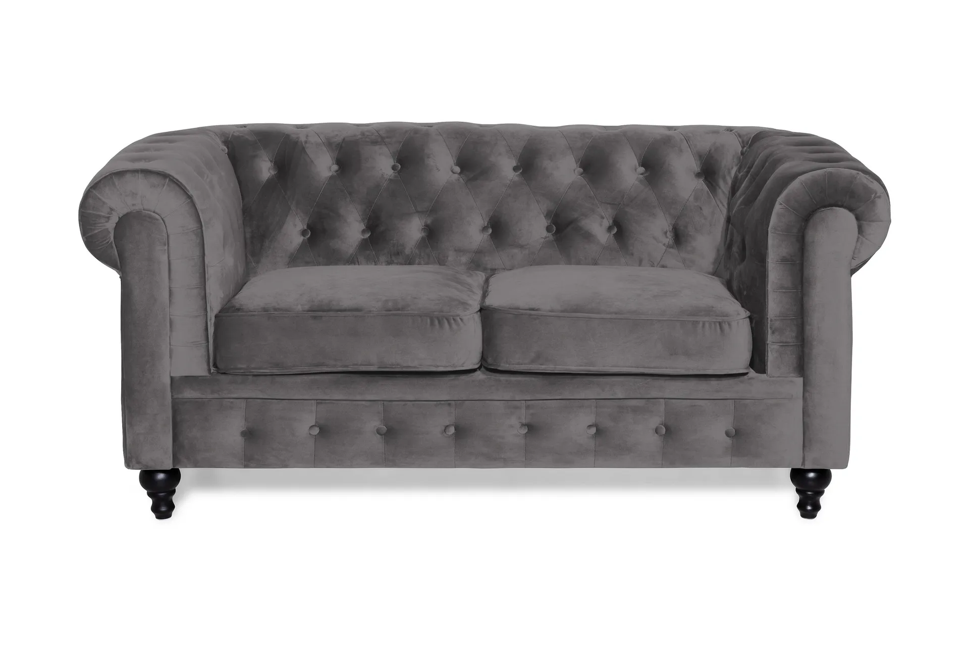 Chesterfield Lyx 2-seter Liten Fløyelssofa – Dyp sofa 160 cm bred - Mørkegrå
