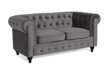 Chesterfield Lyx 2-seter Liten Fløyelssofa – Dyp sofa 160 cm bred - Mørkegrå - Møbler - Sofaer - 2 seter sofa