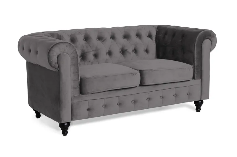 Chesterfield Lyx 2-seter Liten Fløyelssofa – Dyp sofa 160 cm bred - Mørkegrå - Møbler - Sofaer - Fløyel sofaer