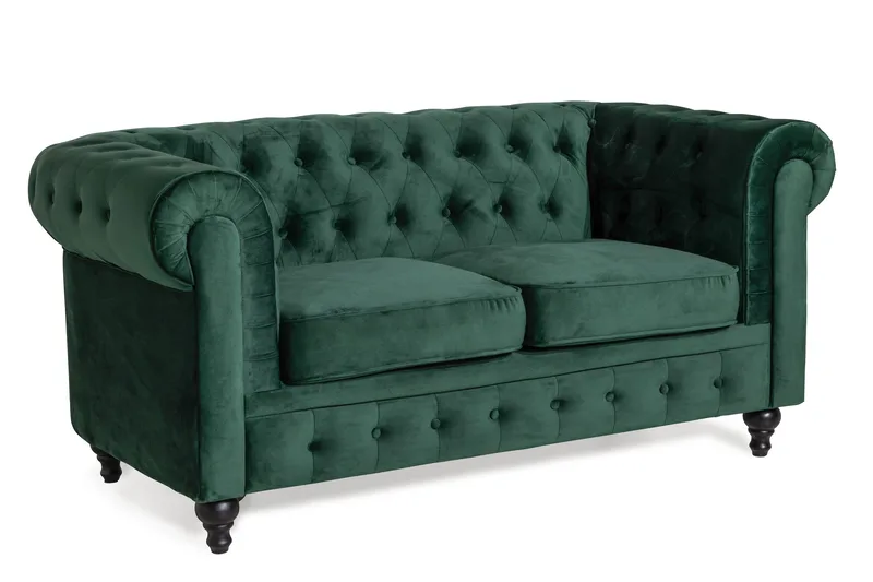 Chesterfield Lyx 2-seter Liten fløyelssofa – Dyp sofa 160 cm bred - Mørkegrønn - Møbler - Sofaer - Fløyel sofaer