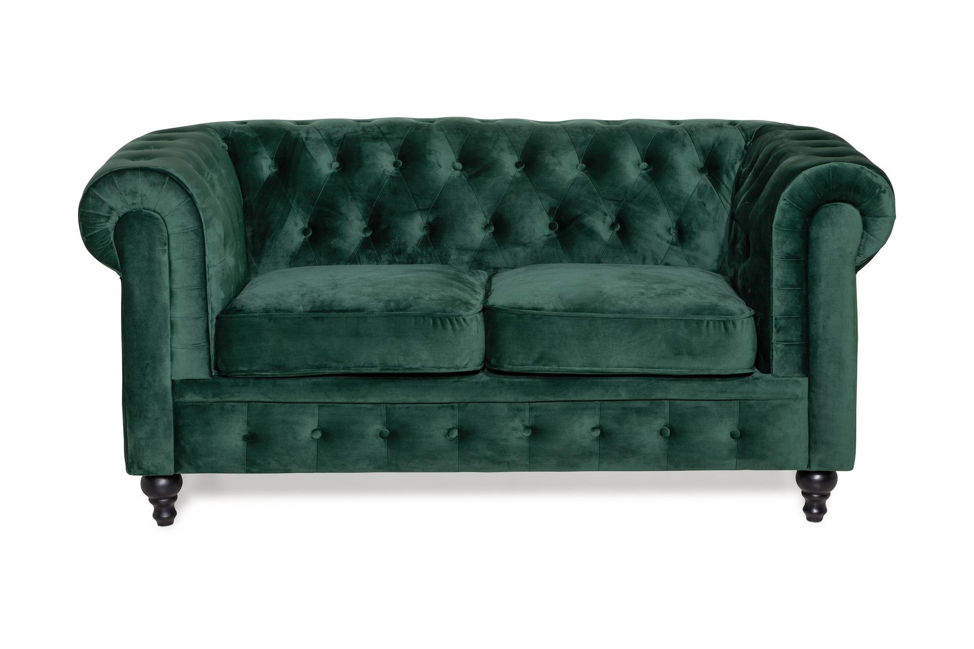 Chesterfield Lyx 2-seter Liten fløyelssofa – Dyp sofa 160 cm bred - Mørkegrønn - Møbler - Sofaer - Fløyel sofaer