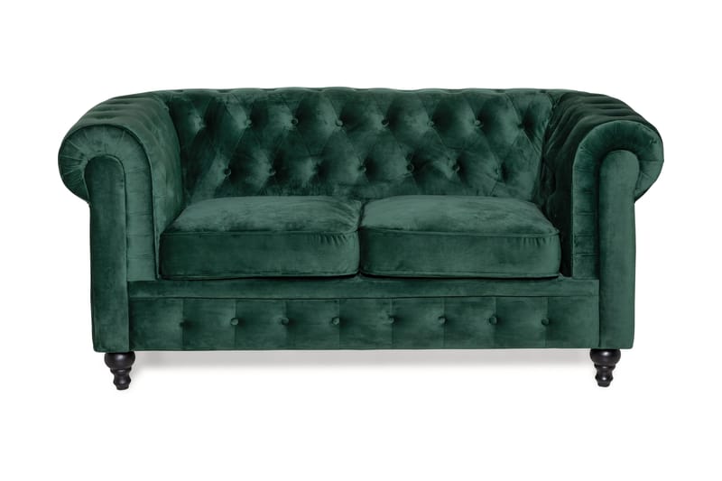 Chesterfield Lyx 2-seter Liten fløyelssofa – Dyp sofa 160 cm bred - Mørkegrønn - Møbler - Sofaer - Fløyel sofaer
