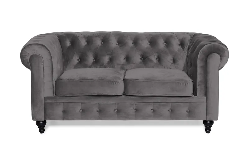 Chesterfield Lyx 2-seter Liten Fløyelssofa – Dyp sofa 160 cm bred - Mørkgrå / Grå - Møbler - Sofaer - Fløyel sofaer