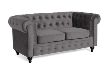 Chesterfield Lyx 2-seter Liten Fløyelssofa – Dyp sofa 160 cm bred - Mørkgrå / Grå - Møbler - Sofaer - Fløyel sofaer