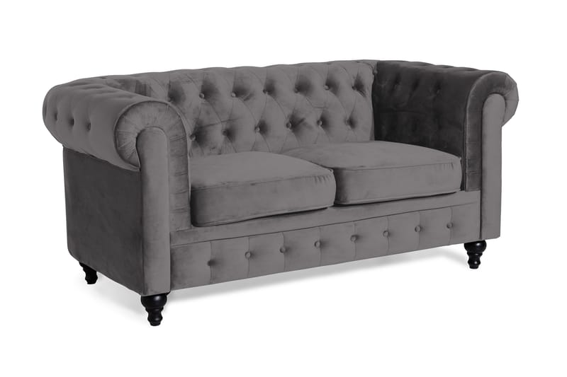Chesterfield Lyx 2-seter Liten Fløyelssofa – Dyp sofa 160 cm bred - Mørkgrå / Grå - Møbler - Sofaer - Fløyel sofaer