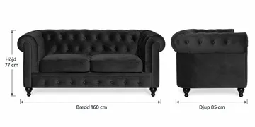 Chesterfield Lyx 2-seter Liten fløyelssofa – Dyp sofa 160 cm bred - Svart - Møbler - Sofaer - Fløyel sofaer