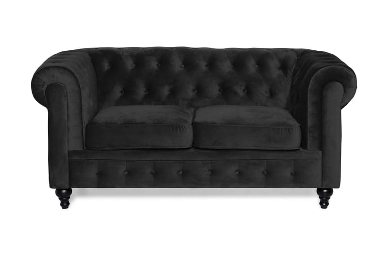 Chesterfield Lyx 2-seter Liten fløyelssofa – Dyp sofa 160 cm bred, Svart