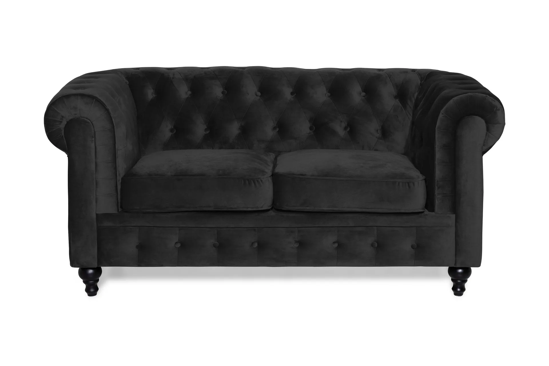 Chesterfield Lyx 2-seter Liten fløyelssofa – Dyp sofa 160 cm bred - Svart