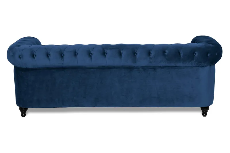 Chesterfield Lyx 3-seter Fløyelssofa – Dyp sofa - Blå - Møbler - Sofaer - Fløyel sofaer