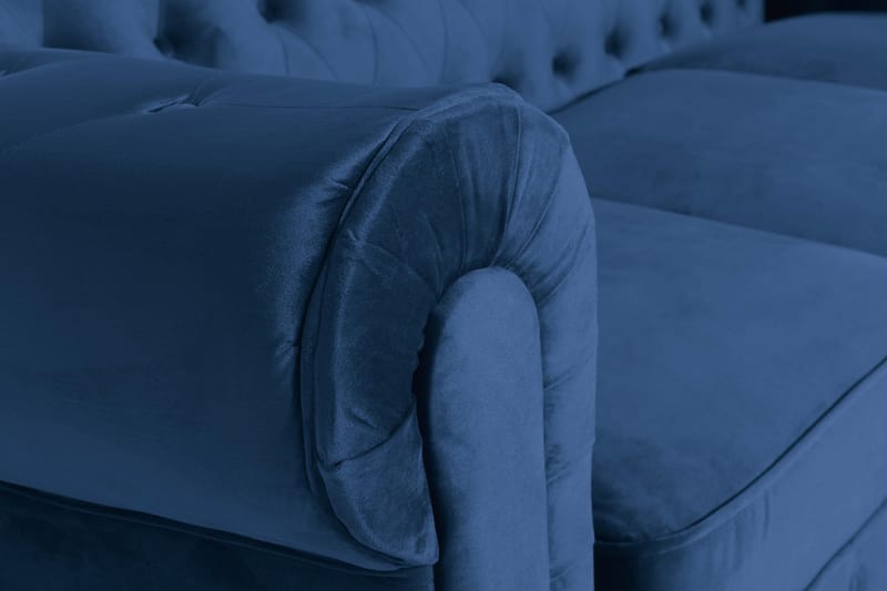 Chesterfield Lyx 3-seter Fløyelssofa – Dyp sofa - Blå - Møbler - Sofaer - Fløyel sofaer