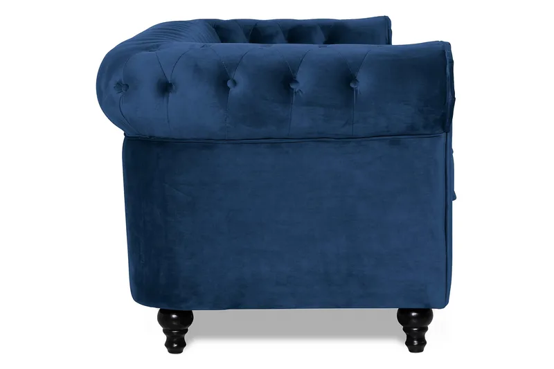 Chesterfield Lyx 3-seter Fløyelssofa – Dyp sofa - Blå - Møbler - Sofaer - Fløyel sofaer