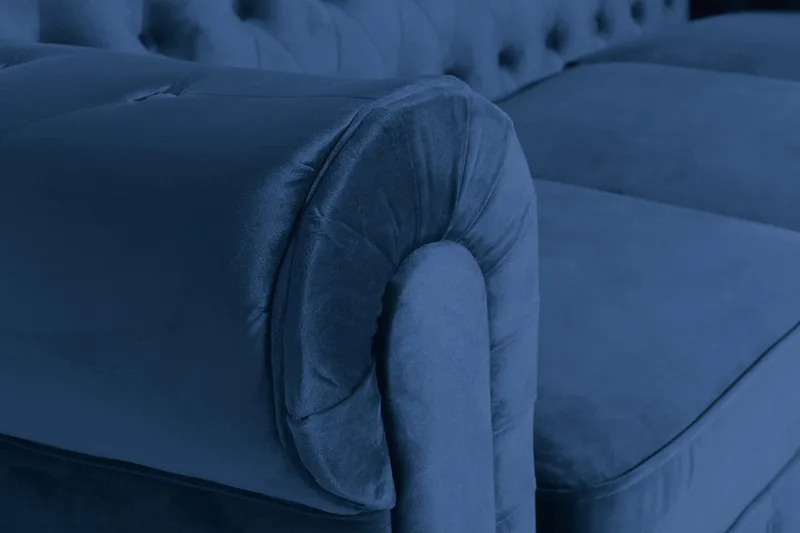 Chesterfield Lyx 3-seter Fløyelssofa – Dyp sofa - Blå - Møbler - Sofaer - Fløyel sofaer