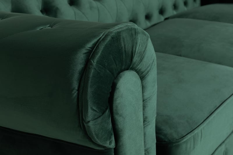 Chesterfield Lyx 3-seter Fløyelssofa – Dyp sofa - Grønn - Møbler - Sofaer - Fløyel sofaer