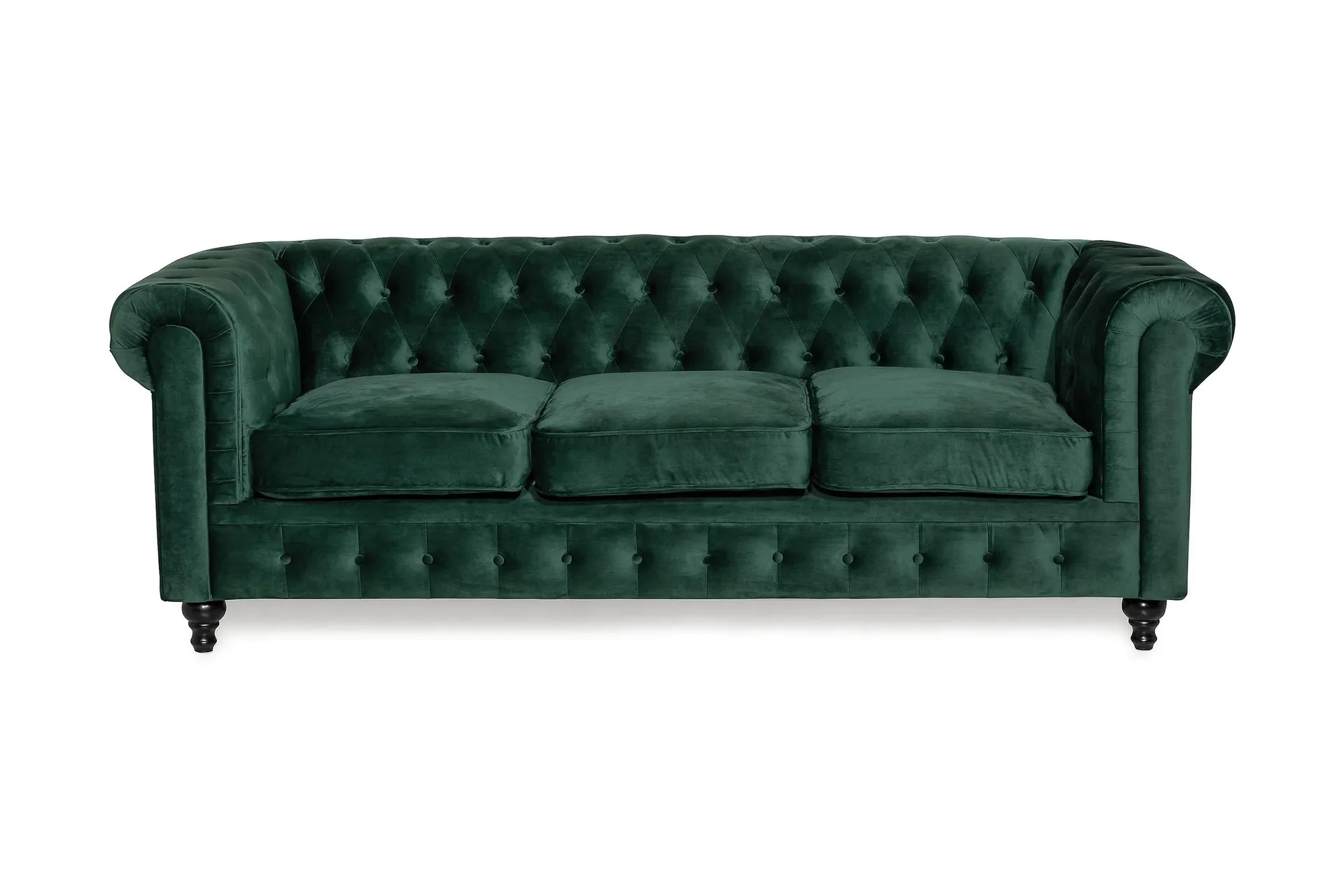 Chesterfield Lyx 3-seter Fløyelssofa – Dyp sofa - Grønn