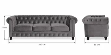 Chesterfield Lyx 3-seter Fløyelssofa – Dyp sofa - Mørkegrå - Møbler - Sofaer - Fløyel sofaer
