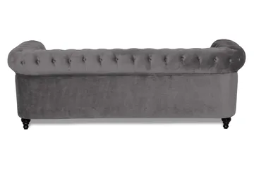 Chesterfield Lyx 3-seter Fløyelssofa – Dyp sofa - Mørkegrå - Møbler - Sofaer - Fløyel sofaer