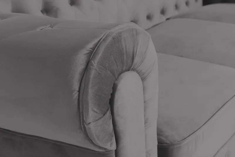Chesterfield Lyx 3-seter Fløyelssofa – Dyp sofa - Mørkegrå - Møbler - Sofaer - Fløyel sofaer