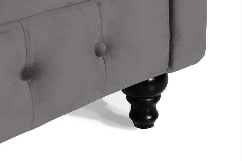 Chesterfield Lyx 3-seter Fløyelssofa – Dyp sofa - Mørkegrå - Møbler - Sofaer - Fløyel sofaer