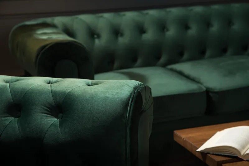 Chesterfield Lyx 3-seter Fløyelssofa – Dyp sofa - Mørkegrønn / Grønn - Møbler - Sofaer - Sofa 3 seter