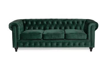 Chesterfield Lyx 3-seter Fløyelssofa – Dyp sofa