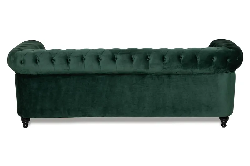 Chesterfield Lyx 3-seter Fløyelssofa – Dyp sofa - Mørkegrønn / Grønn - Møbler - Sofaer - Fløyel sofaer