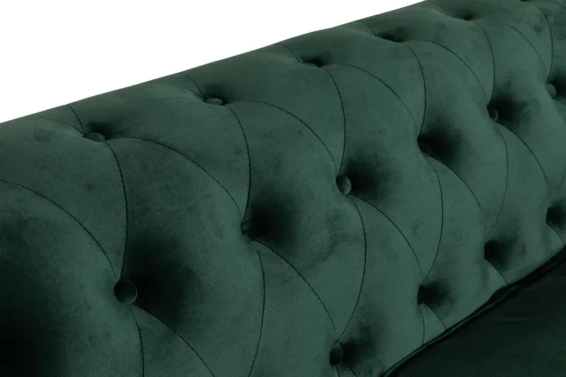 Chesterfield Lyx 3-seter Fløyelssofa – Dyp sofa - Mørkegrønn / Grønn - Møbler - Sofaer - Fløyel sofaer