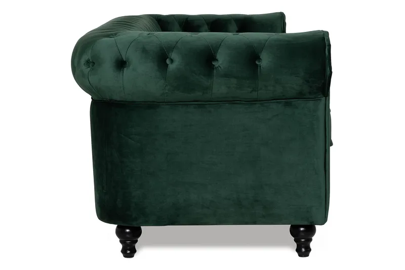 Chesterfield Lyx 3-seter Fløyelssofa – Dyp sofa - Mørkegrønn / Grønn - Møbler - Sofaer - Fløyel sofaer