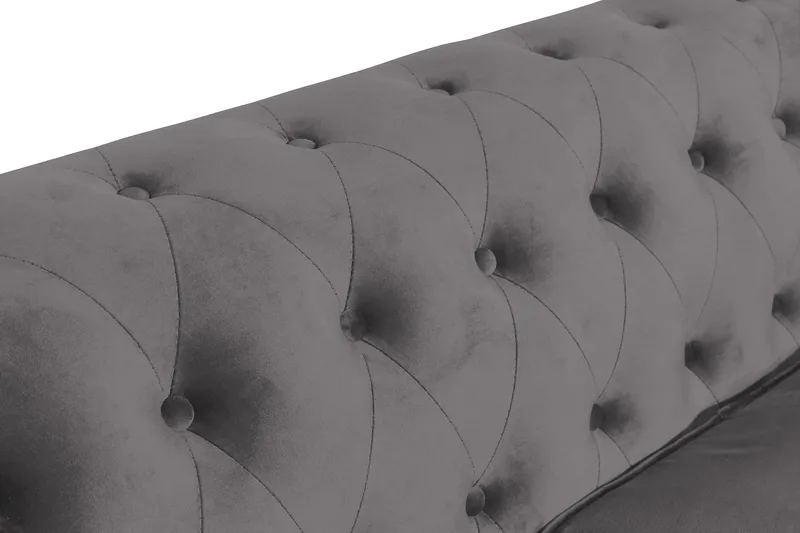 Chesterfield Lyx 3-seter Fløyelssofa – Dyp sofa - Mørkgrå / Grå - Møbler - Sofaer - Fløyel sofaer