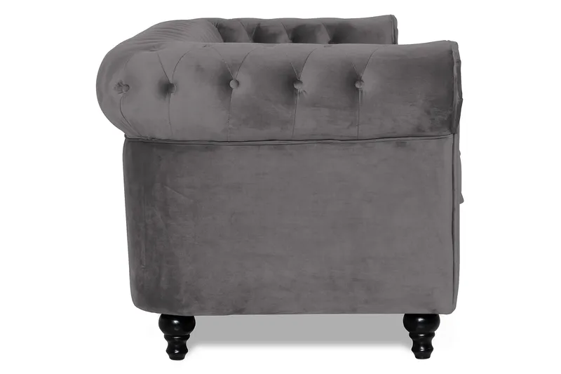 Chesterfield Lyx 3-seter Fløyelssofa – Dyp sofa - Mørkgrå / Grå - Møbler - Sofaer - Fløyel sofaer