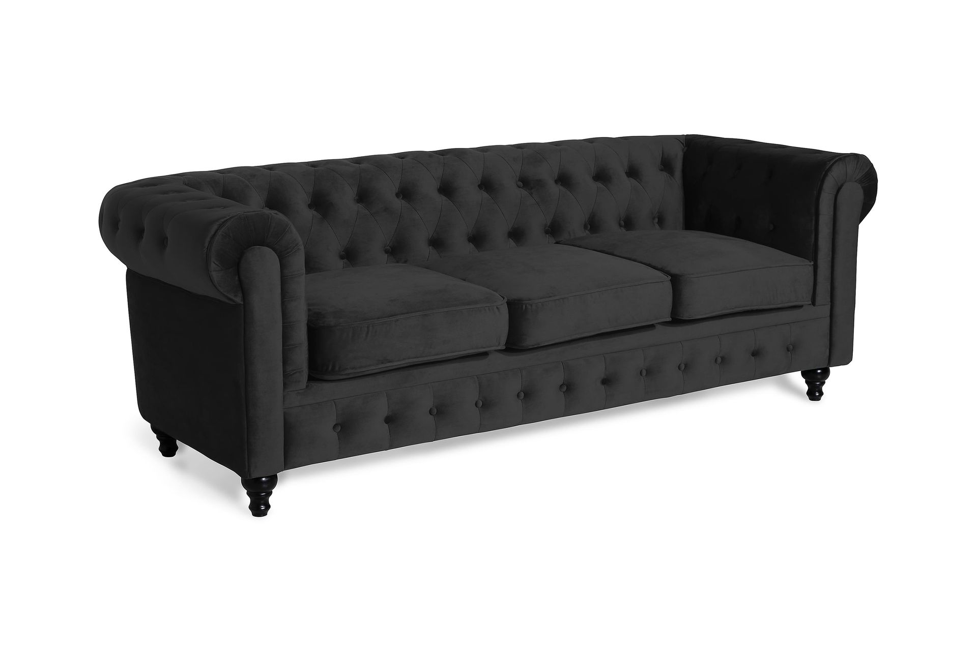 Chesterfield Lyx 3-seter Fløyelssofa – Dyp sofa - Svart - Møbler - Sofaer - Fløyel sofaer