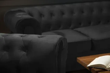Chesterfield Lyx 3-seter Fløyelssofa – Dyp sofa - Svart - Møbler - Sofaer - Sofa 3 seter