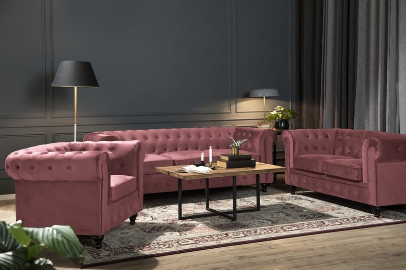 Chesterfield Lyx Fløyelssofa 2-seter - Rostrosa - Møbler - Sofaer - Fløyel sofaer