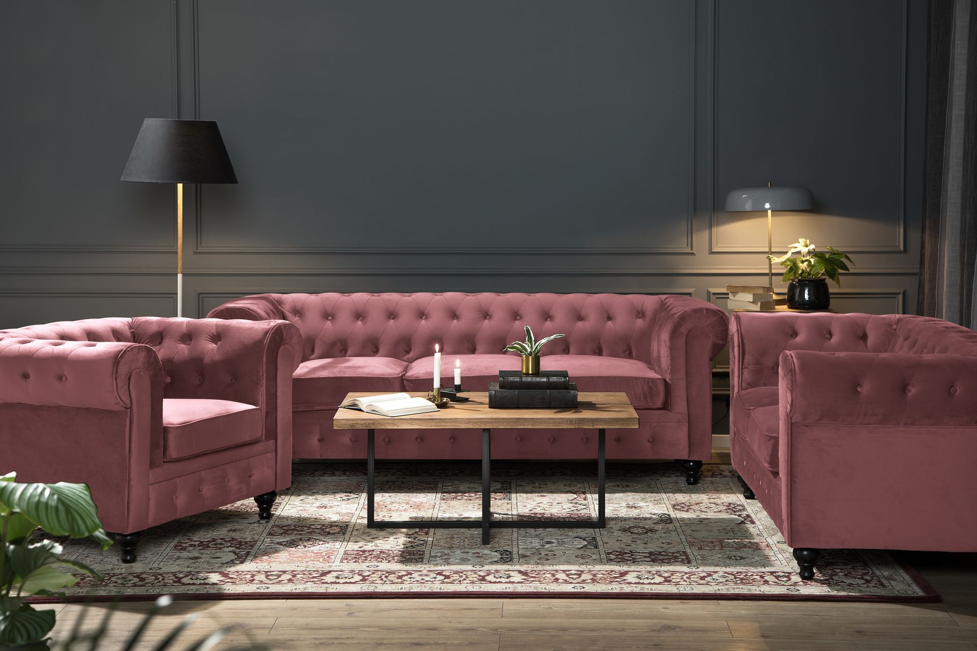 Chesterfield Lyx Fløyelssofa 2-seter - Rostrosa - Møbler - Sofaer - Fløyel sofaer