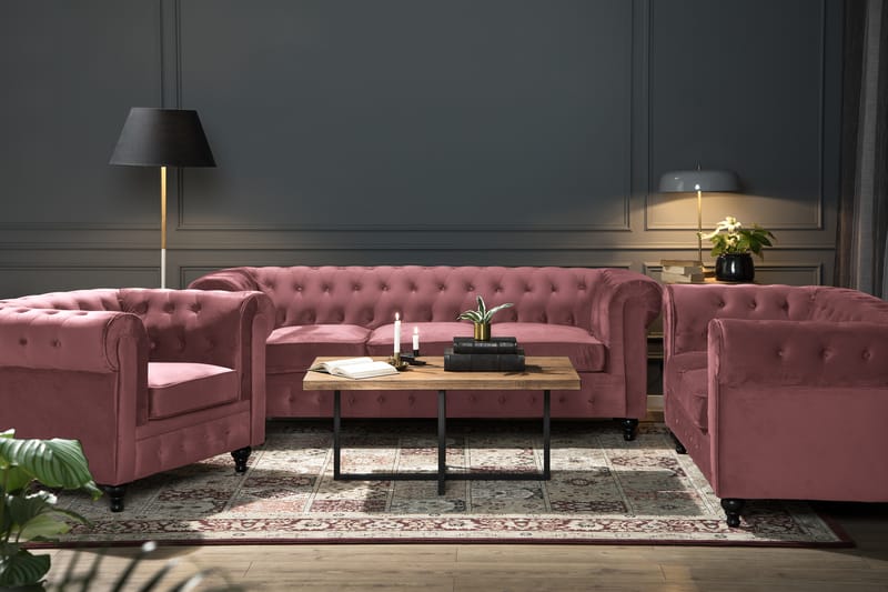 Chesterfield Lyx Fløyelssofa 2-seter - Rostrosa - Møbler - Sofaer - Fløyel sofaer