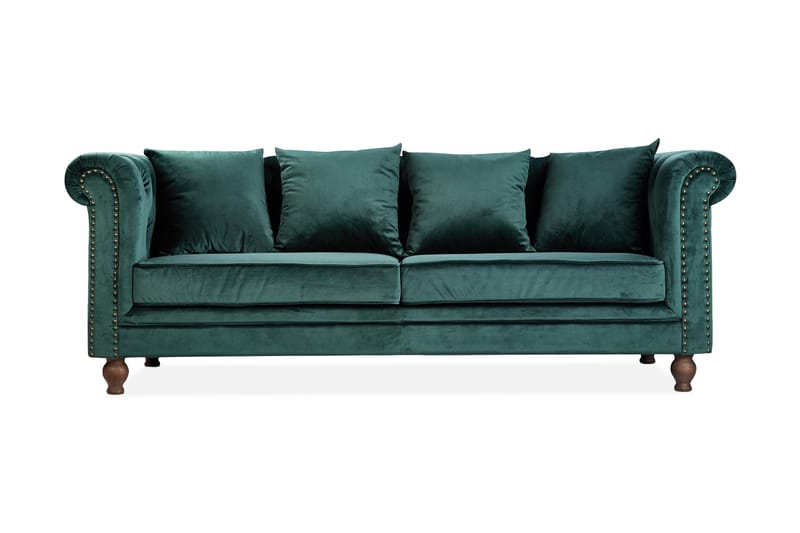 Chesterfield-sofa uten divan og sjeselong Venture Home Velvet fløyelssofa 3-seter Grön, undefined