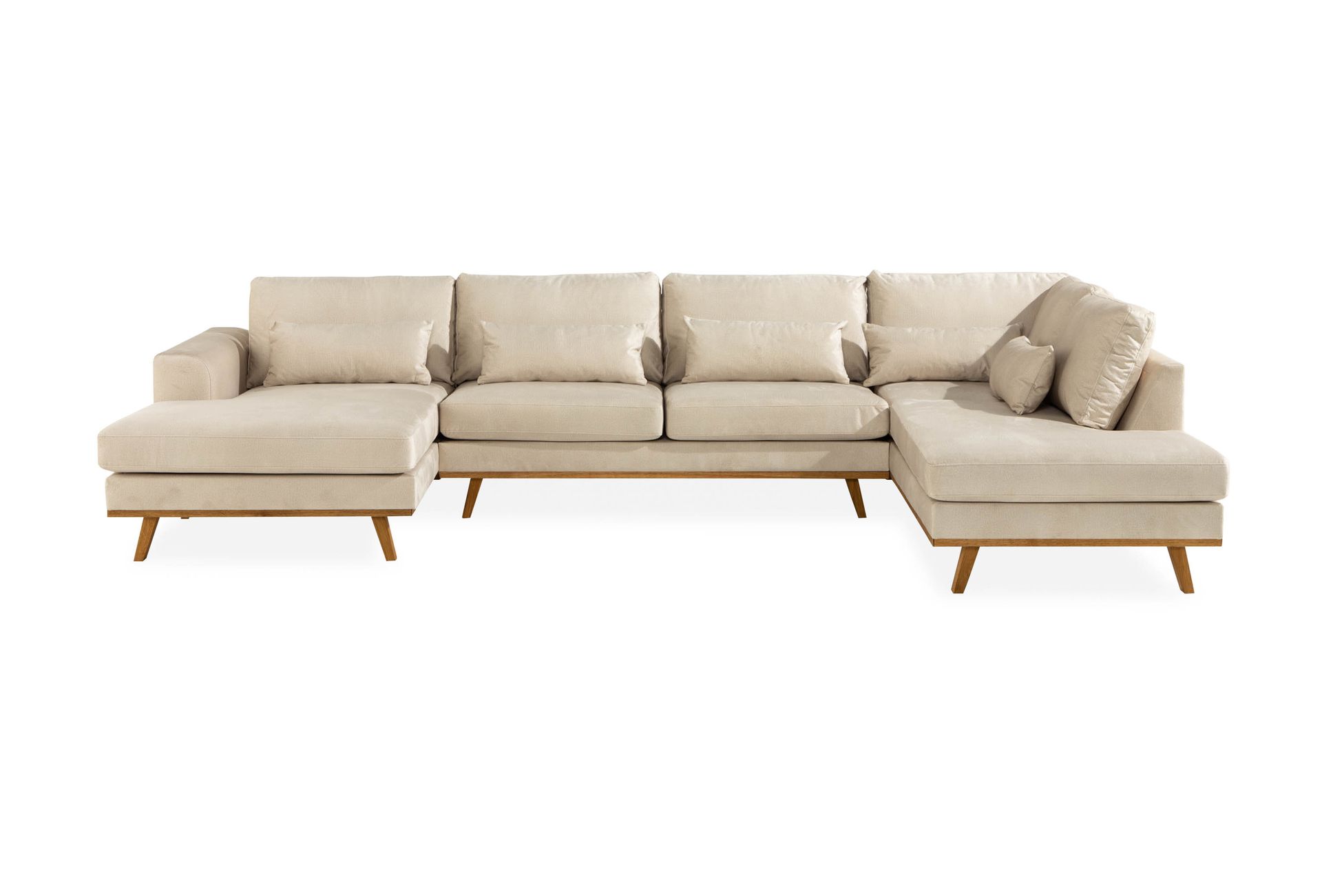 Copenhagen 5-seters Høyrevendt U-formet Large Sofa med Divan og Sjeselong i Fløyel - Beige - Møbler - Sofaer - Fløyel sofaer