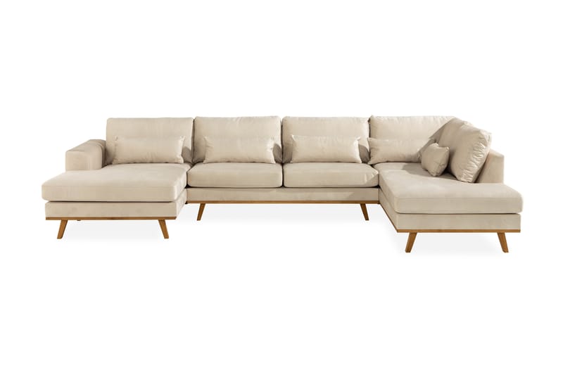 Copenhagen 5-seters Høyrevendt U-formet Large Sofa med Divan og Sjeselong i Fløyel - Beige - Møbler - Sofaer - Fløyel sofaer