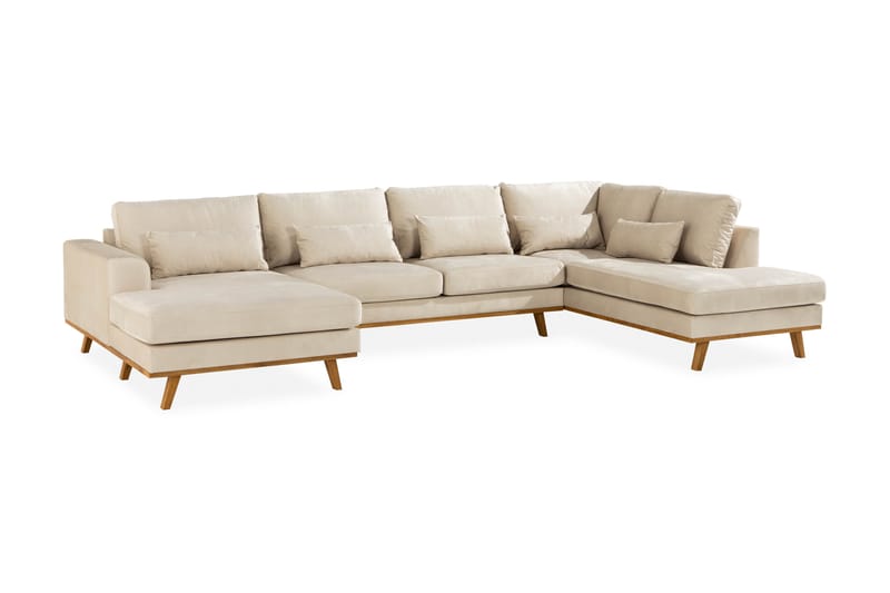 Copenhagen 5-seters Høyrevendt U-formet Large Sofa med Divan og Sjeselong i Fløyel - Beige - Møbler - Sofaer - Fløyel sofaer